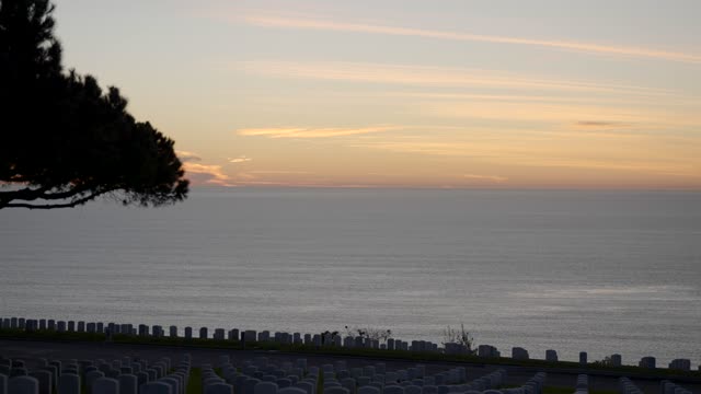 The view of the ocean and headstones at Fort Rosecrans National Cemetery in Point Loma | Video – 4