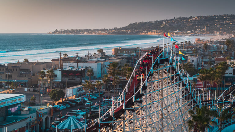 Photo of Mission Beach roller coaster at sunset