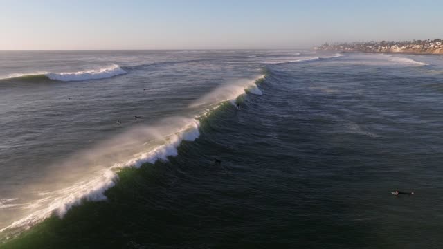 Big Waves and Surfers off the Coast of Pacific Beach in San Diego California | Drone Video – 1