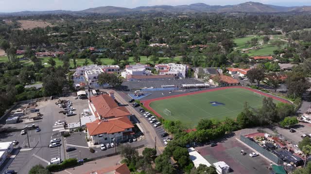 Rancho Santa Fe School and Football Field in the Covenant on a Sunny Day | Drone Video – 1