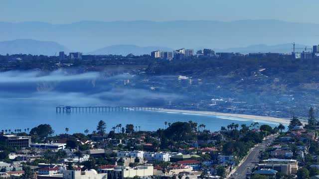 The Fog over La Jolla Village and La Jolla Shores in San Diego on a beautiful Monring | Drone Video