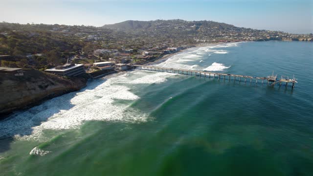 Aerial footage of La Jolla Shores and Scripps Pier on a sunny day | Video – 6