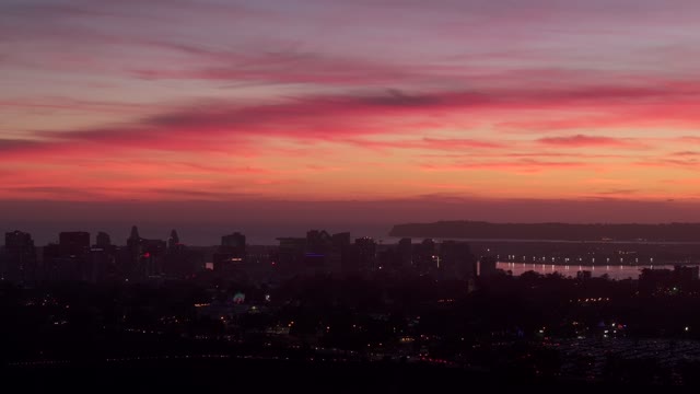 Sunset over North Park Balboa Park Downtown San Diego and Point Loma | Drone Video
