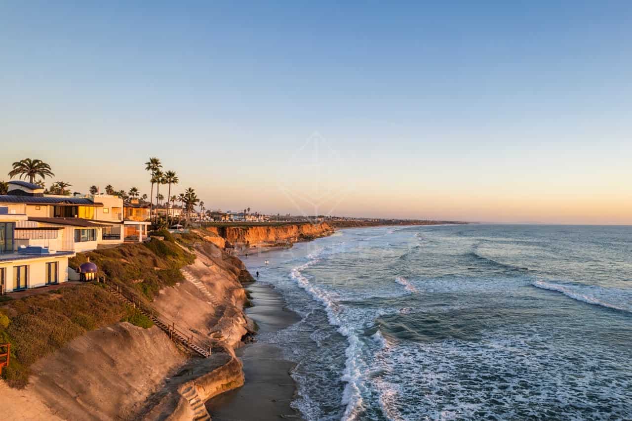 Aerial Shot of the Beautiful Terramar Beach in Carlsbad during Sunset |  Drone Photo - Spearhead Media, image size:1280x852