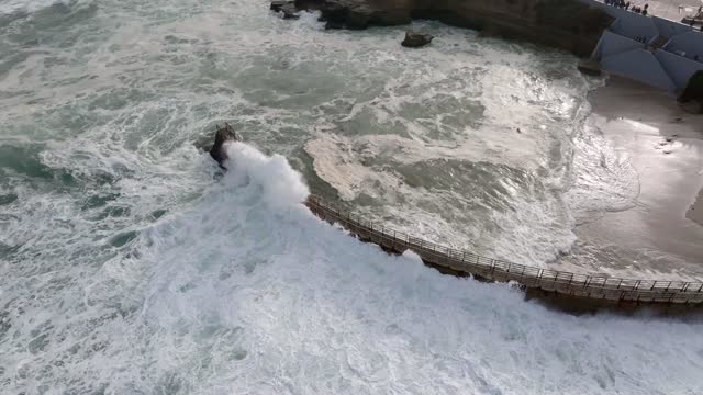 A Stormy and Cloudy day in La Jolla San Diego with big waves at Children’s Pool | Drone Video – 5