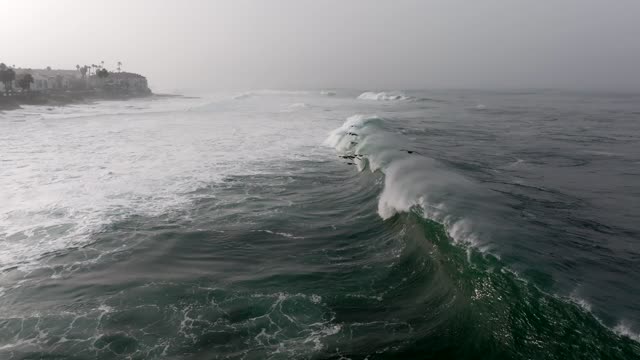 A Stormy and Cloudy day in La Jolla San Diego with big waves at Children’s Pool | Drone Video – 11