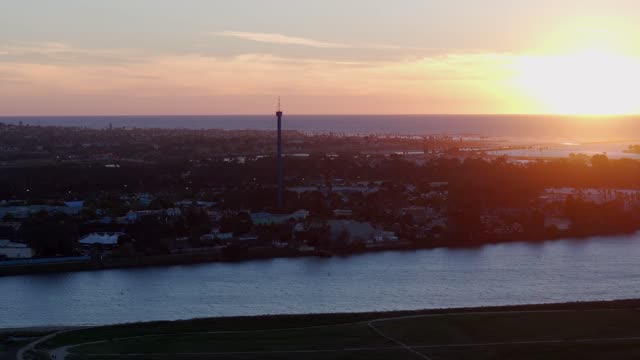 Aerial footage of Seaworld Theme Park in Mission Bay San Diego during sunset | Drone Video