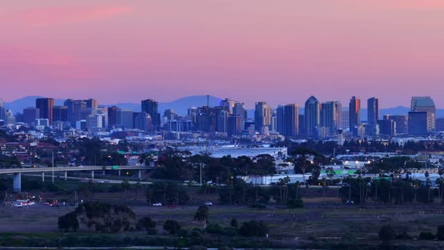 Aerial footage of Downtown San Diego from Mission Bay San Diego during sunset | Drone Video