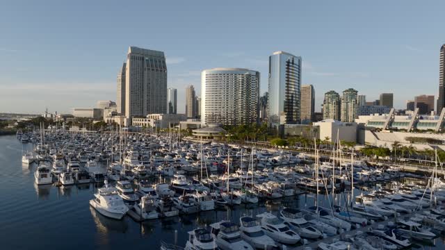 Aerial Drone footage of the Marina District downtown San Diego on a beautiful evening | Drone Video