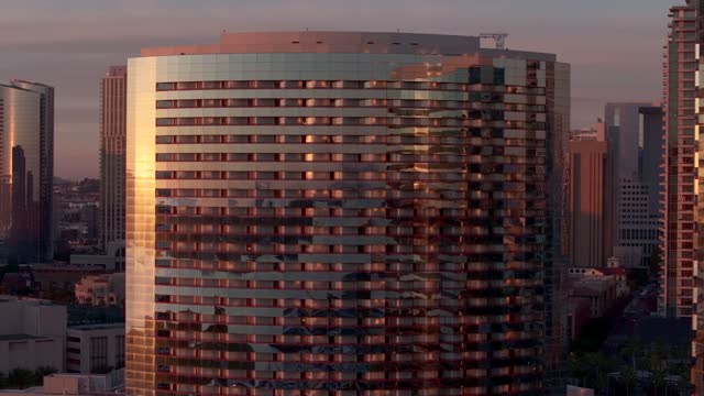 Aerial Drone footage of the San Diego Marriott Marquis in the Marina District downtown San Diego During Sunset | Drone Video – 4